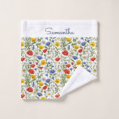 ワイルドフラワーパターン(の模様が)あるカラフルフローラ名前をカスタムする バスタオルセット (ウォッシュタオル)