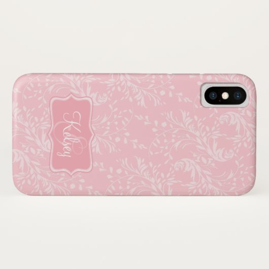 ワイルドフラワーパターン(の模様が)あるダマスクピンクの名前ケース Case-Mate iPhoneケース (裏面(横))