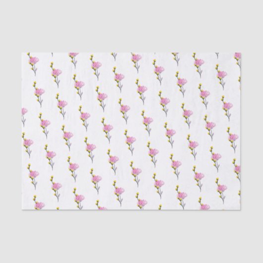 ワイルドフラワーパターン ピンクとイエロー シンプルな花柄 薄葉紙 (正面)