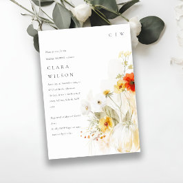 ワイルドフラワーパンプキンウォーターカラーブライダルシャワー 招待状