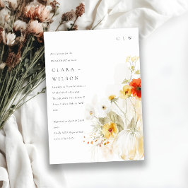 ワイルドフラワーパンプキンウォーターカラー婚約 招待状