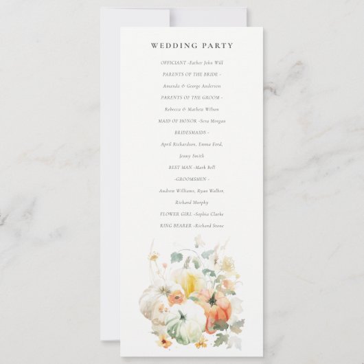 ワイルドフラワーパンプキンウォーターカラー結婚式 プログラム (裏面)