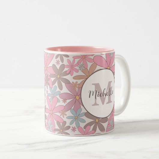 ワイルドフラワーパーソナライズされたのデイジー名フローラ ツートーンマグカップ (正面右)