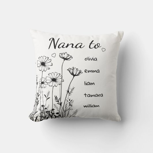 ワイルドフラワーパーソナライズされたの孫の名前ナナ クッション (正面)
