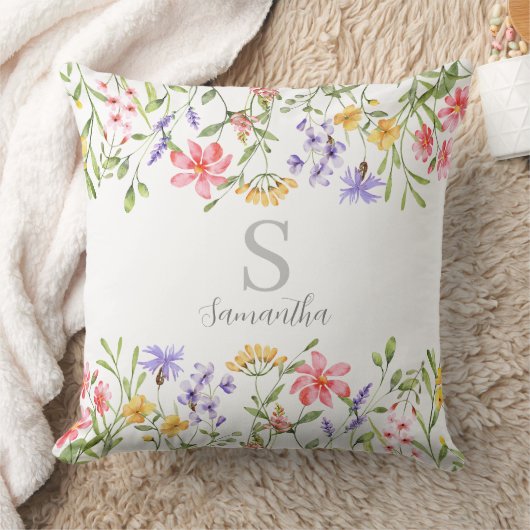 ワイルドフラワーパーソナライズされたウォーターのカラー クッション (ブランケット)