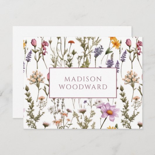 ワイルドフラワーパーソナライズされたウォーターのカラー ノートカード (正面/裏面)