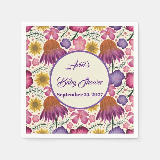 ワイルドフラワーパーソナライズされたガーデン赤ちゃんシャワー スタンダードカクテルナプキン (正面)
