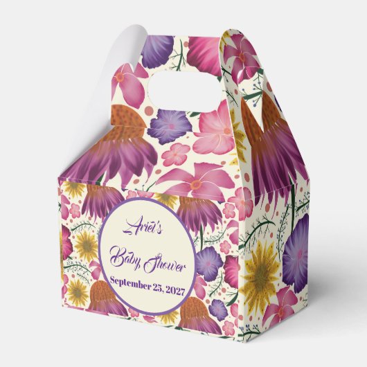 ワイルドフラワーパーソナライズされたガーデン赤ちゃんシャワー フェイバーボックス (正面サイド)
