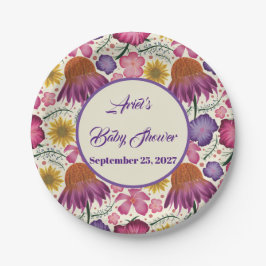 ワイルドフラワーパーソナライズされたガーデン赤ちゃんシャワー ペーパープレート