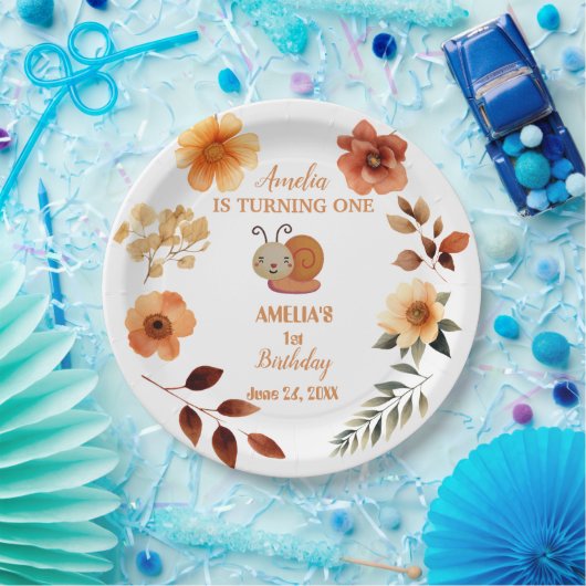 ワイルドフラワーパーソナライズされたガール1歳の誕生日 ペーパープレート (パーティー)