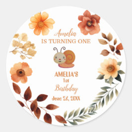 ワイルドフラワーパーソナライズされたガール1歳の誕生日 ラウンドシール