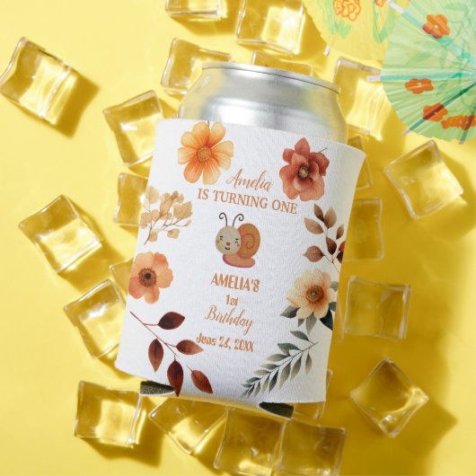 ワイルドフラワーパーソナライズされたガール1歳の誕生日 缶クーラー (インサイチュ 夏)