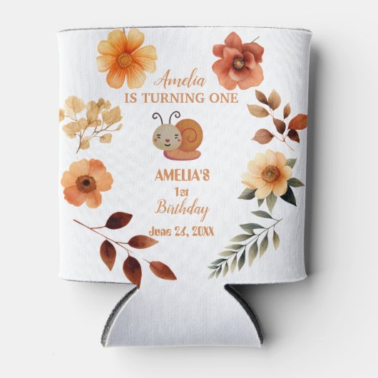 ワイルドフラワーパーソナライズされたガール1歳の誕生日 缶クーラー (正面)