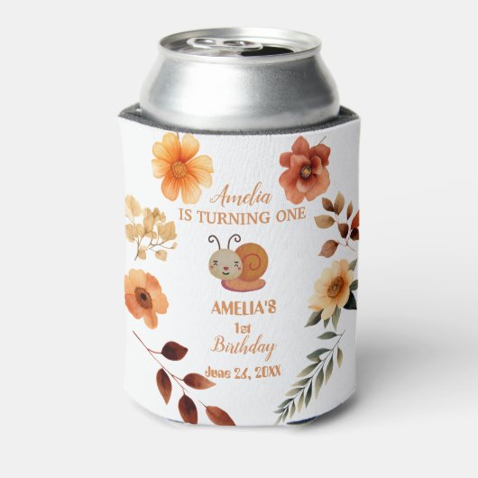 ワイルドフラワーパーソナライズされたガール1歳の誕生日 缶クーラー (缶裏面)