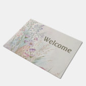 ワイルドフラワーパーソナライズされたズの水彩へようこそ ドアマット (アングル)