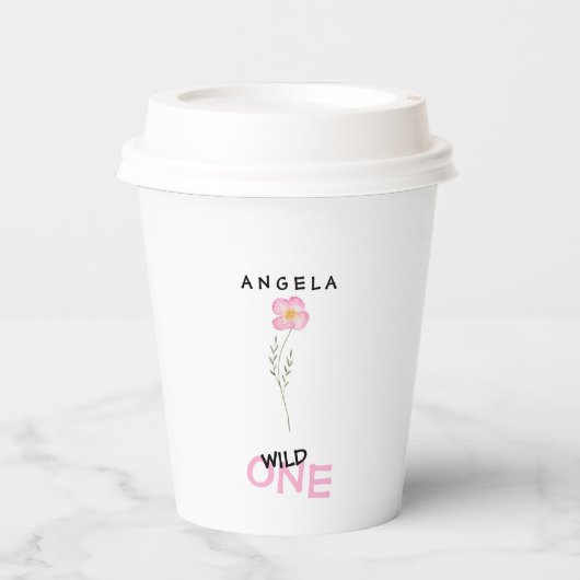 ワイルドフラワーパーソナライズされたワイルドワンの誕生日 紙コップ (正面)