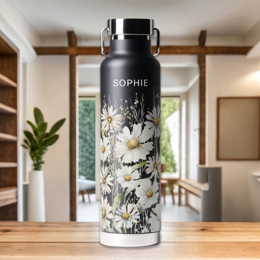 ワイルドフラワーパーソナライズされた名フローラブラック ウォーターボトル