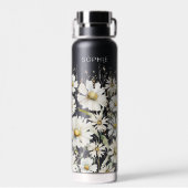 ワイルドフラワーパーソナライズされた名フローラブラック ウォーターボトル (背面)