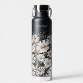 ワイルドフラワーパーソナライズされた名フローラブラック ウォーターボトル (正面)