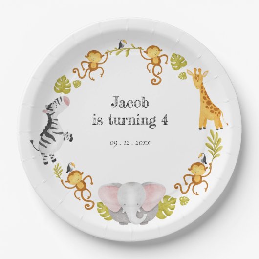 ワイルドフラワーパーティーアニマルサファリ子供の誕生日パーティー ペーパープレート (正面)