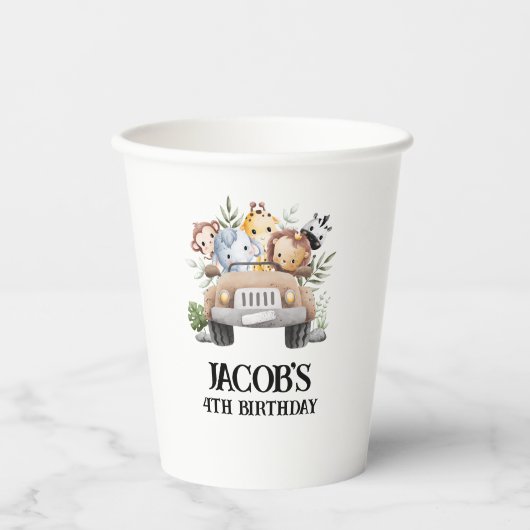 ワイルドフラワーパーティーアニマルサファリ子供の誕生日 紙コップ (正面)