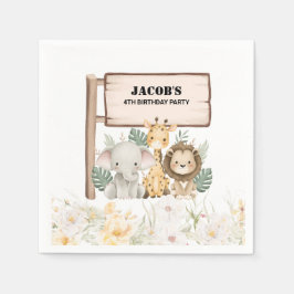 ワイルドフラワーパーティーアニマル誕生日パーティー スタンダードカクテルナプキン