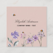 ワイルドフラワーパープルほこりっぽい地球QRコード スクエア名刺 (正面)