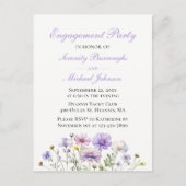 ワイルドフラワーパープルウォーターカラーフローラ婚約 インビテーションポストカード (正面)