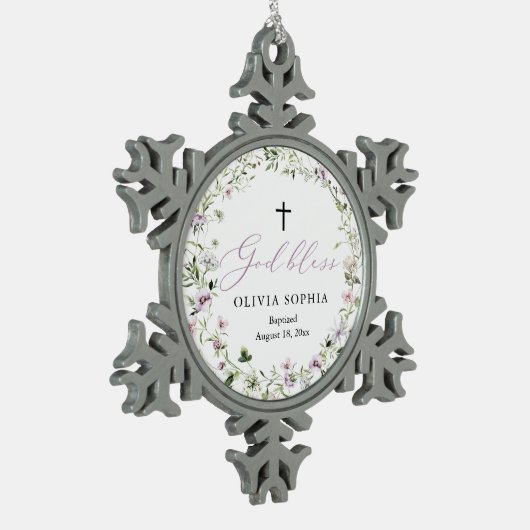 ワイルドフラワーパープルガールバプティススノーフレークオーナメント スノーフレークピューターオーナメント (左)