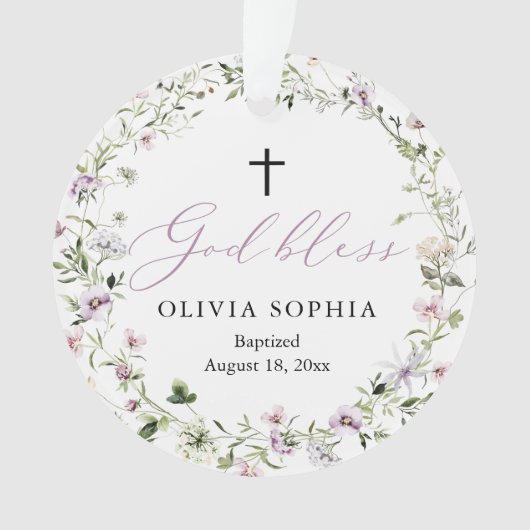 ワイルドフラワーパープルガールバプテスムアクリルオーナメント オーナメント (正面)