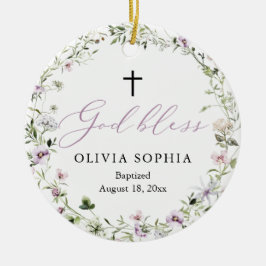 ワイルドフラワーパープルガール写真バプテスマオーナメント セラミックオーナメント
