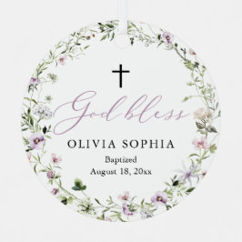 ワイルドフラワーパープルガール写真バプテスマオーナメント メタルオーナメント