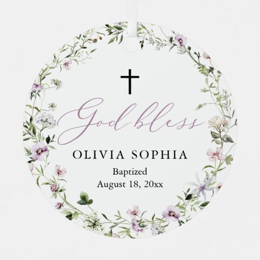 ワイルドフラワーパープルガール写真バプテスマオーナメント メタルオーナメント (正面)