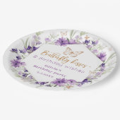 ワイルドフラワーパープルバタフライ誕生日へようこそ ペーパープレート (アングル)