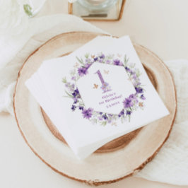 ワイルドフラワーパープルバタフライ1st誕生日パーティー スタンダードカクテルナプキン