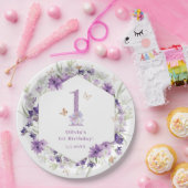 ワイルドフラワーパープルバタフライ1st誕生日パーティー ペーパープレート (パーティー)