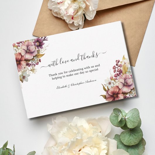 ワイルドフラワーパープルバラウォーター結婚カラー サンキューカード