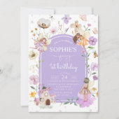 ワイルドフラワーパープルフェアリー1st誕生日パーティー 招待状 (正面)