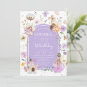 ワイルドフラワーパープルフェアリー1st誕生日パーティー 招待状 (スタンド正面)