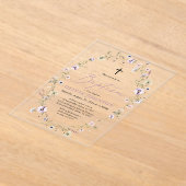 ワイルドフラワーパープルフローラガールバプテスマ アクリル招待状 (レイダウン)