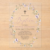 ワイルドフラワーパープルフローラガールバプテスマ アクリル招待状 (正面)