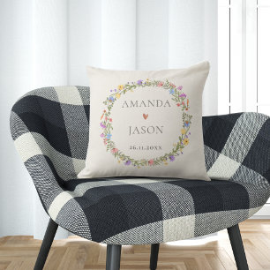 ワイルドフラワーパープルブルーイエローピンクリースフローラ クッション