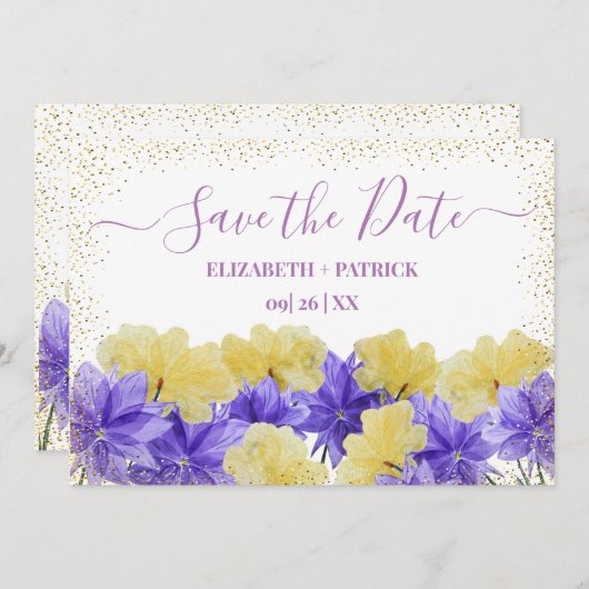 ワイルドフラワーパープルラプソディは日付を保存 招待状 (正面/裏面)