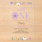 ワイルドフラワーパープル1st誕生日 アクリル招待状 (正面)