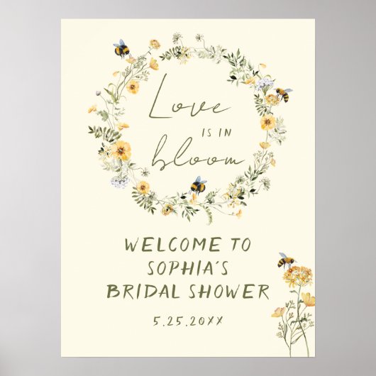 ワイルドフラワービーブライダルシャワーウェルカムサインポスター ポスター (正面)