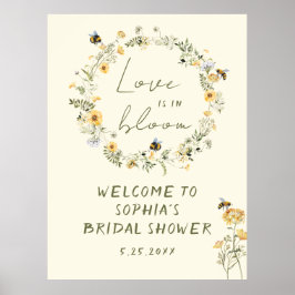 ワイルドフラワービーブライダルシャワーウェルカムサインポスター ポスター