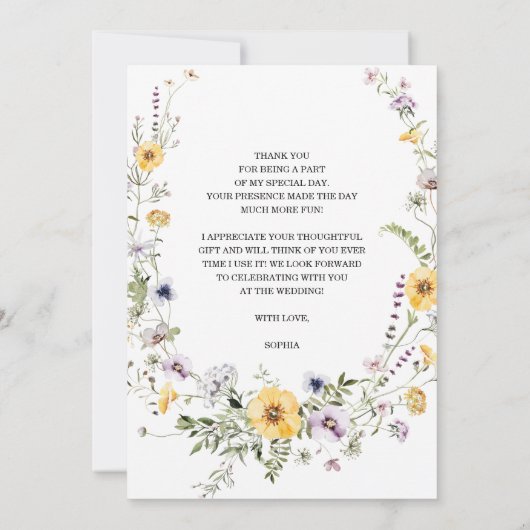 ワイルドフラワービーブライダルシャワーサンキューカード 招待状 (裏面)