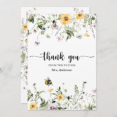 ワイルドフラワービーブライダルシャワーサンキューカード 招待状 (正面/裏面)