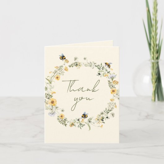 ワイルドフラワービーブライダルシャワーサンキューカード 招待状 (正面)