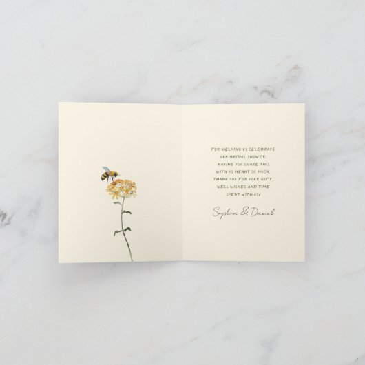 ワイルドフラワービーブライダルシャワーサンキューカード 招待状 (内部)